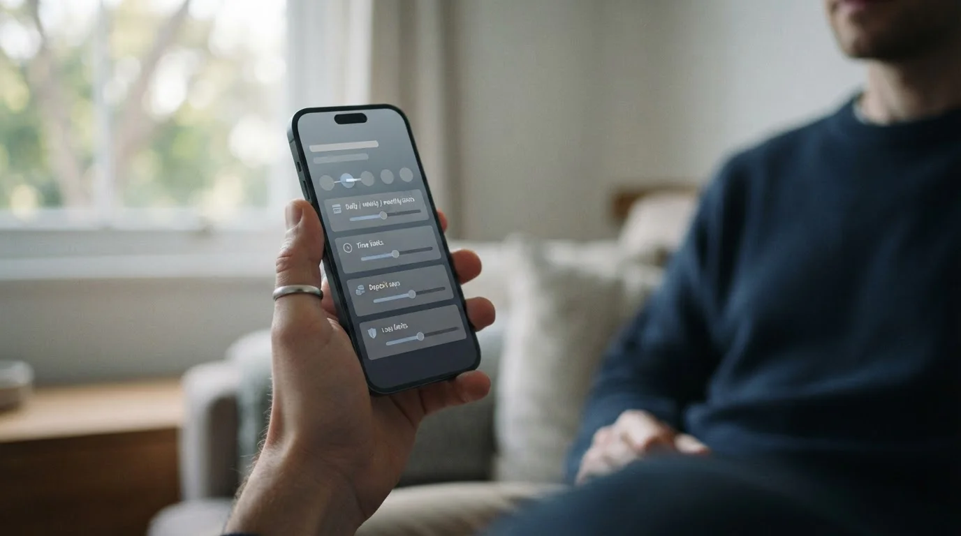 Mobile App-Oberfläche mit Einzahlungslimits und Kontrolleinstellungen