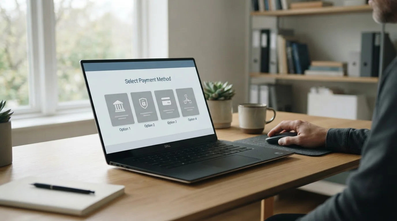 Laptop mit Sportwetten-Website und Bankzahlungsoptionen auf dem Bildschirm