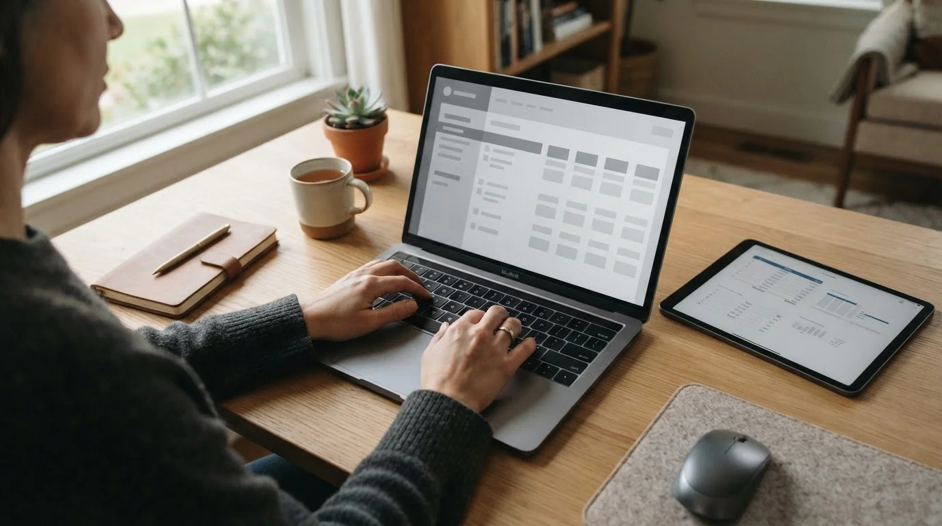 Person analysiert verschiedene Wettanbieter mit niedrigen Mindesteinzahlungen am Laptop