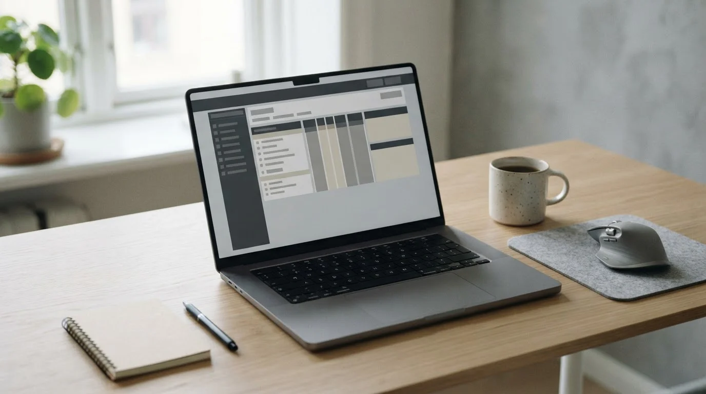Desktop mit geöffnetem Laptop zeigt neutrale Wettplattform-Oberfläche ohne Registrierungsformular