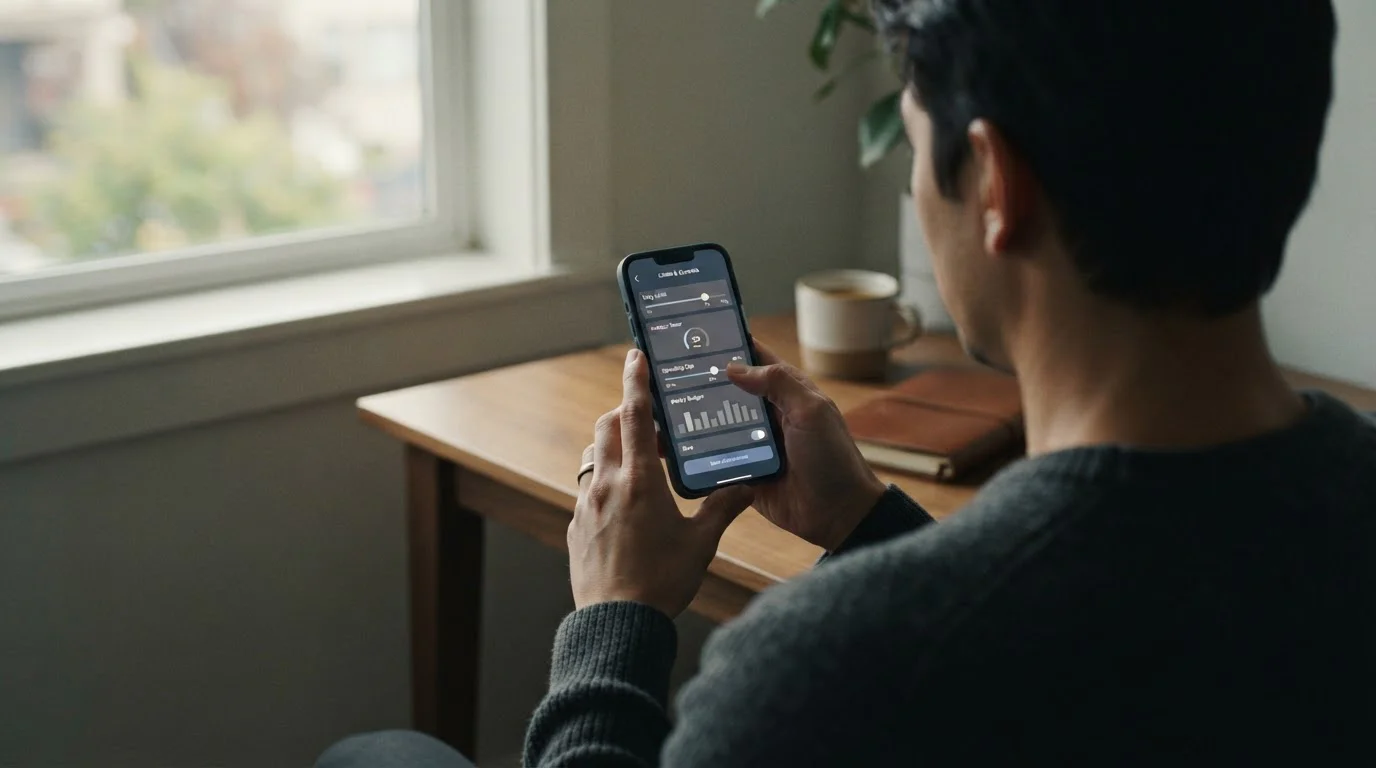 Person setzt Einzahlungslimit in Smartphone-App