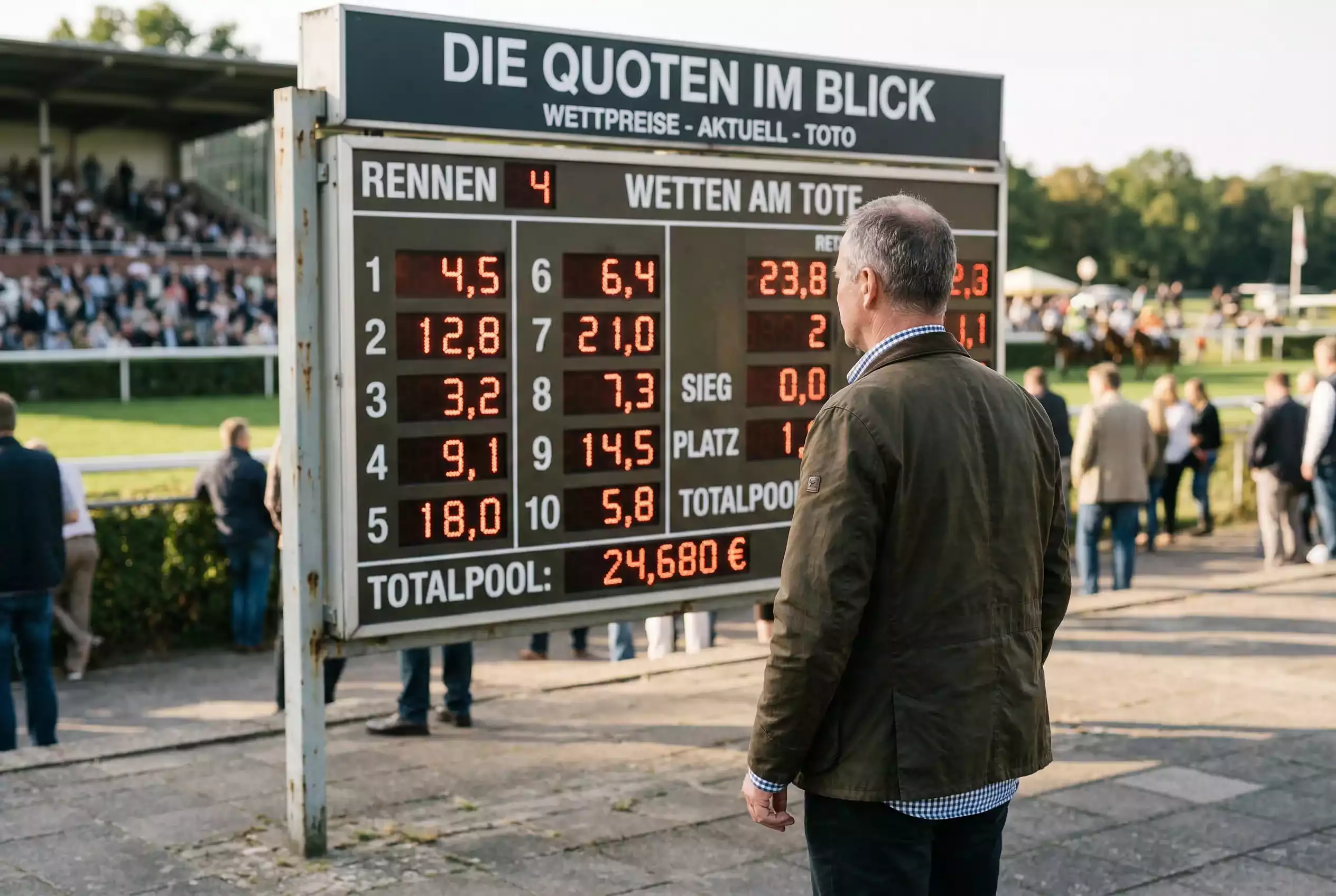 Pferdewetten Quoten berechnen — Totalisator-Anzeigentafel auf dem Ippodrom