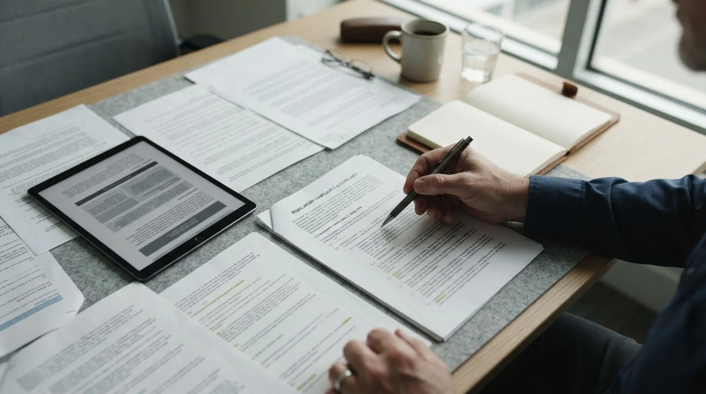 Dokument zur Glücksspiel-Regulierung in Deutschland wird am Schreibtisch geprüft