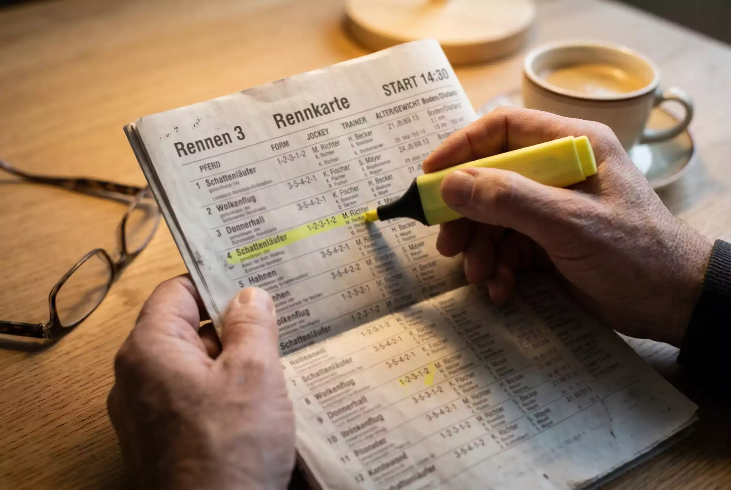 Rennkarte mit Formzahlen und Leistungsdaten für Galopprennen — Grundlage der Wettanalyse