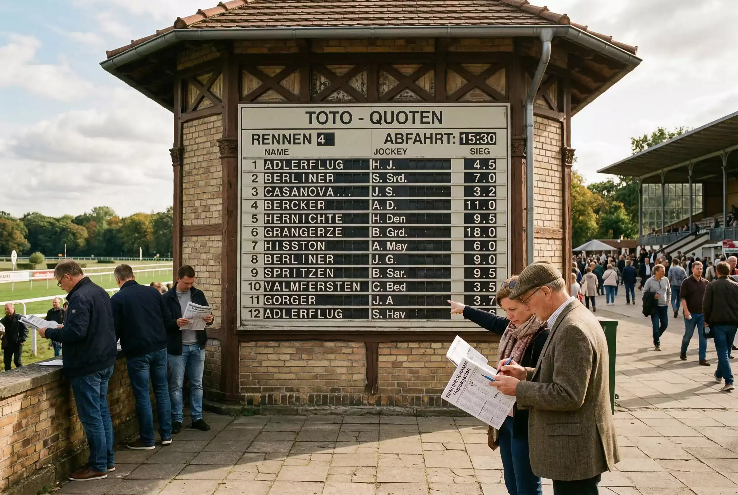 Quotentafel am Totalisator auf einer deutschen Galopprennbahn — Pari-Mutuel-System