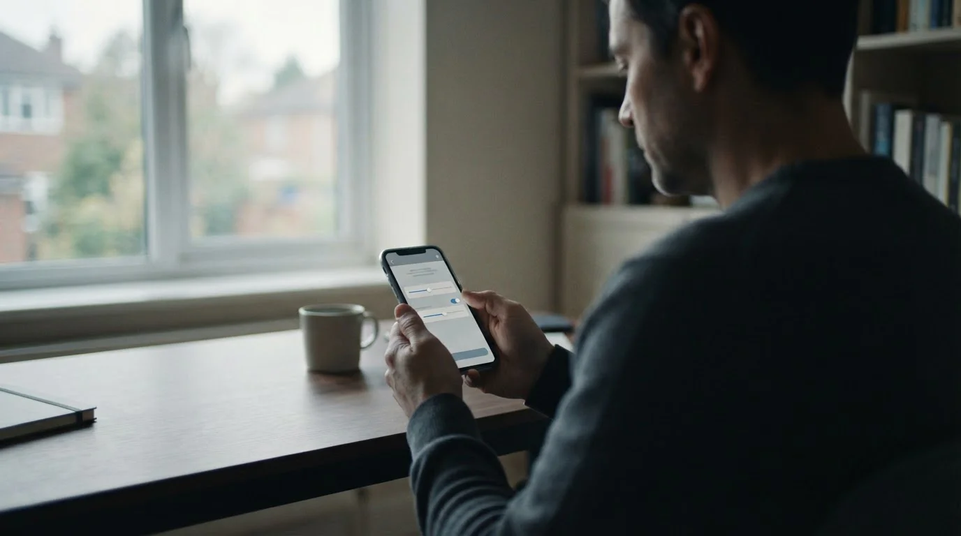Person setzt Einzahlungslimit in einer Wett-App an ruhigem Arbeitsplatz