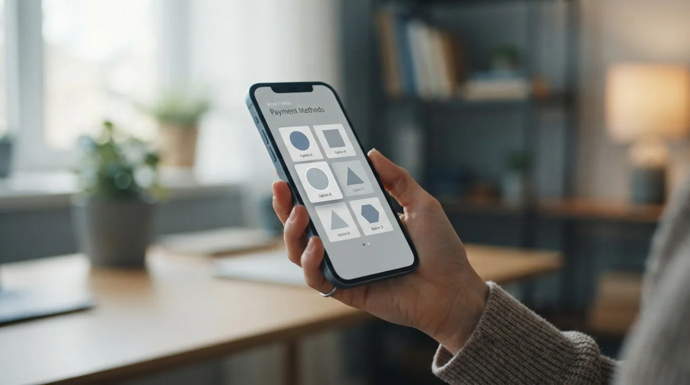 Smartphone zeigt Auswahl verschiedener digitaler Zahlungsmethoden