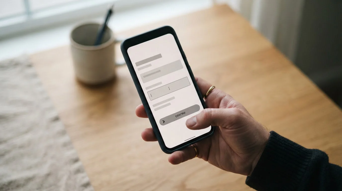 Hand tippt Zahlungsdaten auf einem Smartphone mit neutraler Zahlungsmaske